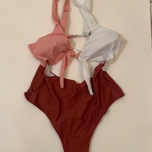 SHEIN Colorblock Tie Front Cutout One Piece